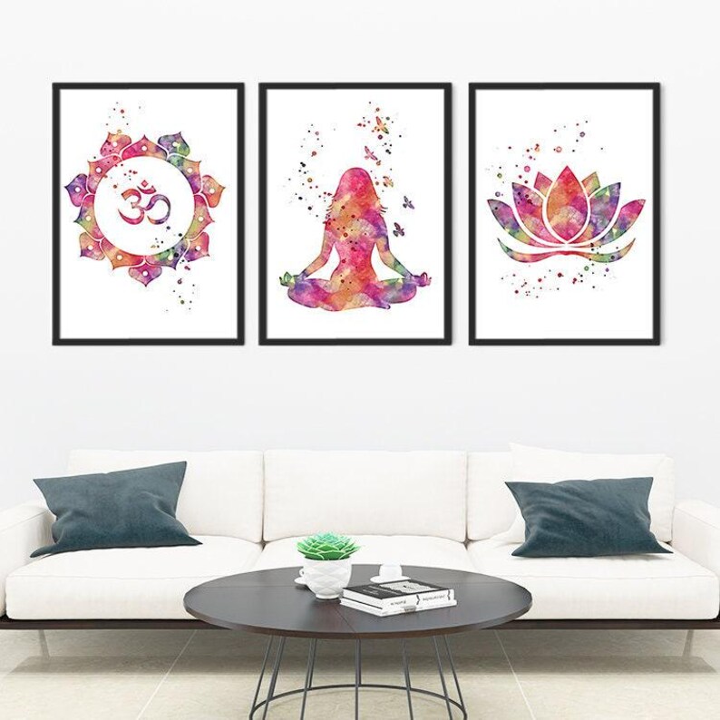 Yoga Art Set of 3 Watercolor Prints | Meditation Room Decor | Spa and Relaxation Wall Art | Home Yoga and Zen Wall Decor image 5