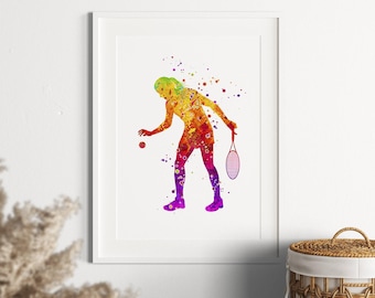 Tennis Print | FemaleTennis Player | Vibrant Watercolor Artwork for Teen Girl Bedroom Wall Art Decor | Motivational Sports Poster | Unframed