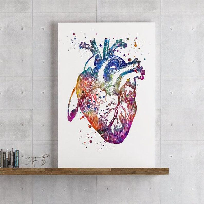 Anatomical Heart Art Print, Watercolor Anatomy Art Wall Art for Doctor ...