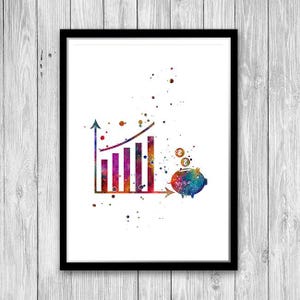 Stampa artistica ad acquerello con decorazione per ufficio di consulente finanziario