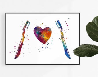 Toothbrush Bathroom Wall Art, Dental Hygienist Office Decor