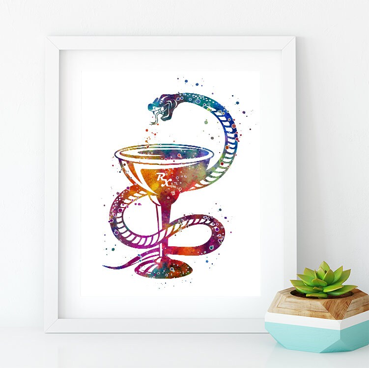 Pharmacy Wall Art Decor Bowl of Hygieia Watercolor Print Etsy