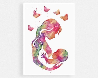 Breastfeeding Art Watercolor Print, Midwife Gift, Birthing Clinic decor