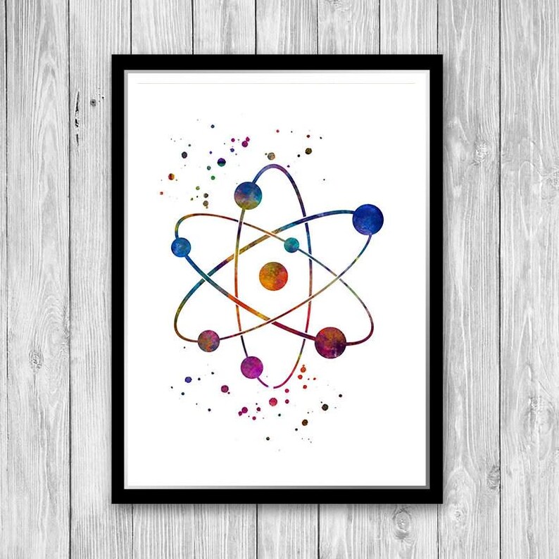 Chemistry Art, Atom Watercolor Print, Science Wall Art, Laboratory Decor, Chemistry Student Gift image 6