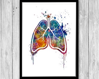 Human Lungs Watercolor Print Doctor Office Decor Medical Student Gift Anatomy Art
