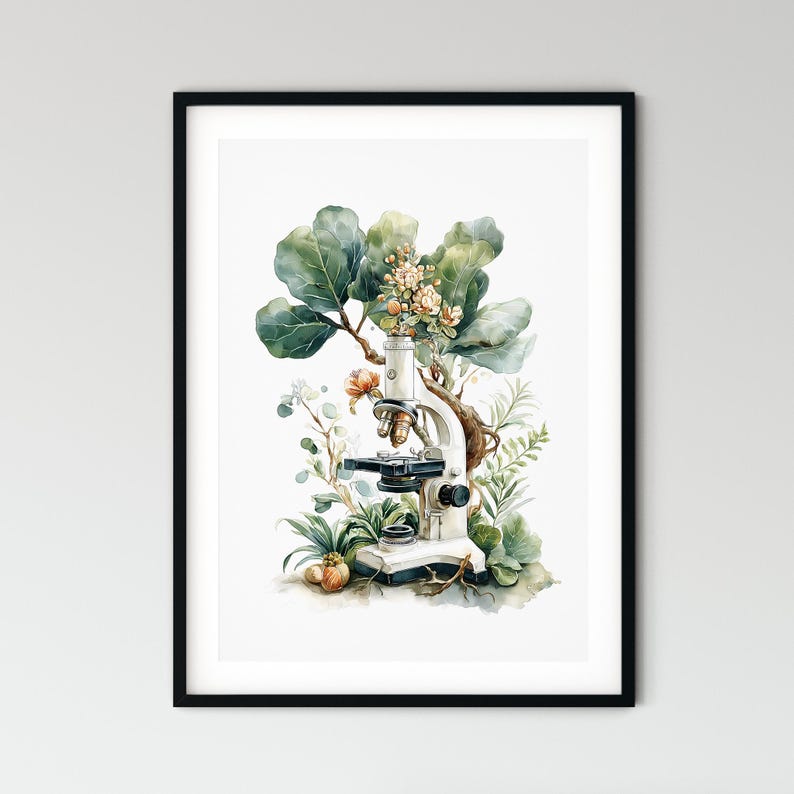 Microscope Watercolor Print, Science Lab Decor, Biology Office Poster ...