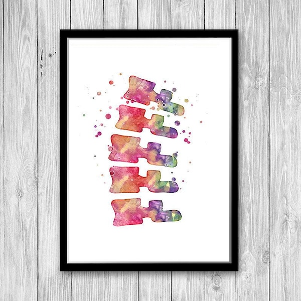 Chiropractor cadeau wervels wervelkolom aquarel print anatomie kunst dokterspraktijk decor