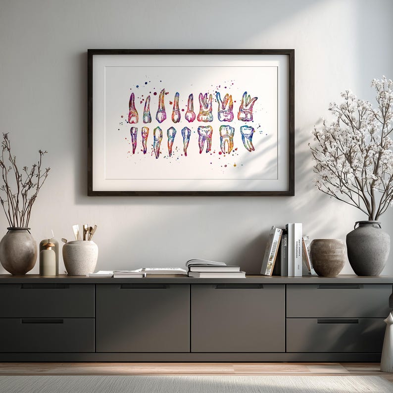 Pediatric dentist decor, bright teeth chart wall print for clinic