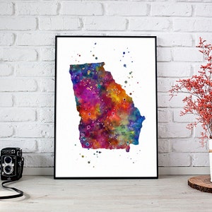 Georgia State Karte Kinderzimmer Wand Kunst Dekor, GA USA Zustand mehrfarbiger Aquarell Druck, Kinderzimmer Dekoration, Geographie Schule Büro Dekor