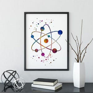 Chemistry Art Atom Watercolor Print Science Wall Art Laboratory Decor Chemistry Student Gift