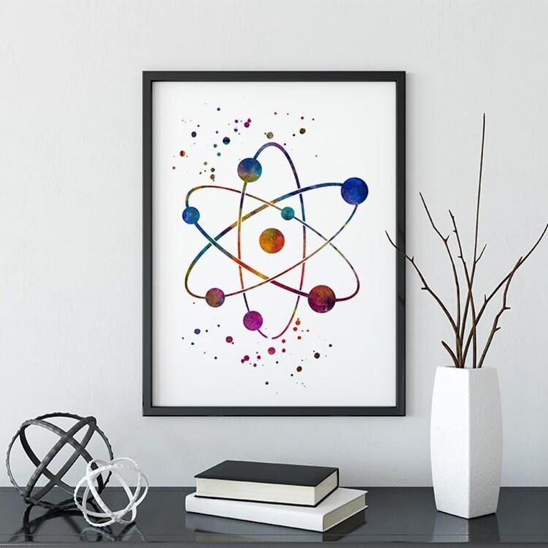 Chemistry Art Atom Watercolor Print Science Wall Art Laboratory Decor Chemistry Student Gift
