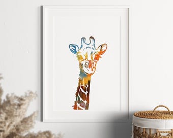 Giraffe Watercolor Print, Safari Nursery Wall Art, Gender Neutral Baby Room Decor, Jungle Animal Art for Kids Room, Cute Giraffe Artwork