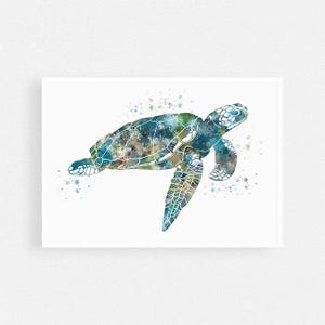Sea Turtle Watercolor Print | Vibrant Coastal Artwork Beach House Wall Art Decor | Nautical Poster for Living room, Bathroom or Nursery