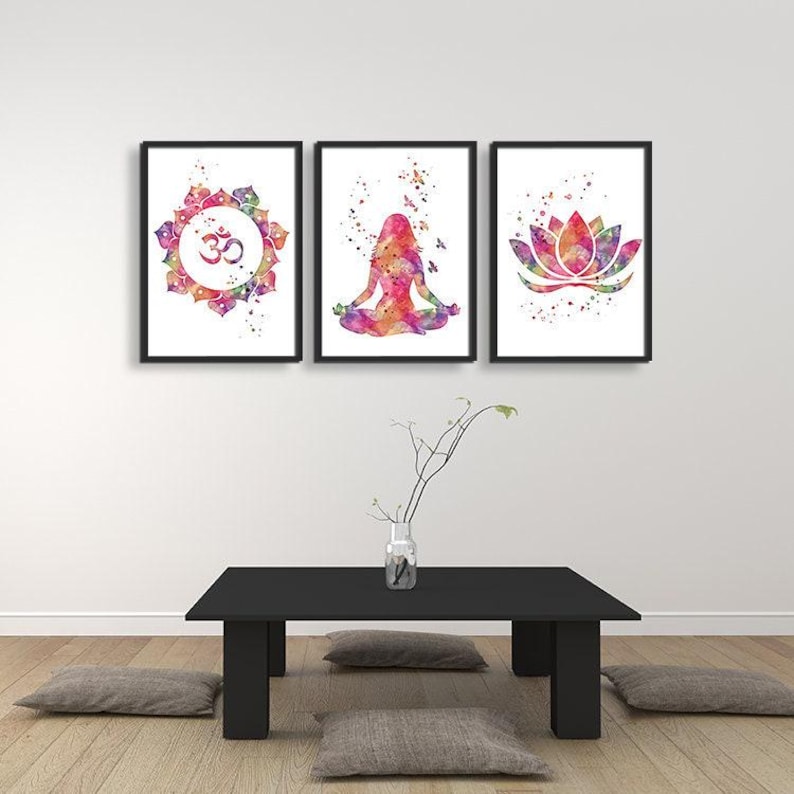 Yoga Art Set of 3 Watercolor Prints | Meditation Room Decor | Spa and Relaxation Wall Art | Home Yoga and Zen Wall Decor image 4