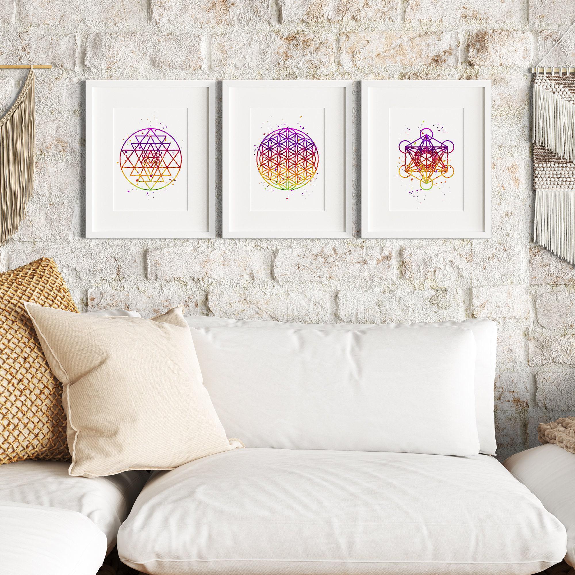 Sacred Geometry Wall Art Set | Sri Yantra, Flower of Life & Metatron's ...