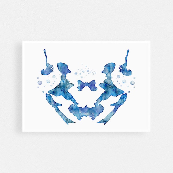 Rorschach ink blot Print, Blue Watercolor psychology Poster, Wall Art Decor for Psychotherapist office, Psychiatrist new cabinet decoration