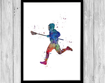 Lacrosse player print, Sports decor boys room wall art, lacrosse art poster