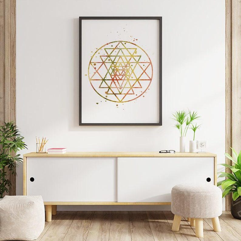 Boho Home Decor - Sri Yantra Wall Art - Sacred Geometry Watercolor ...