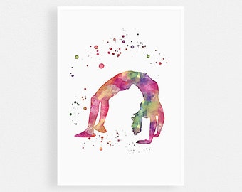 Yoga Pose Backbend Watercolor Art Print for Yoga Studio Deco