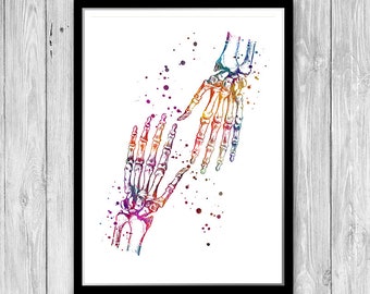 Human Palm Bones Anatomy Art Watercolor Print Doctor Office Decor Gift for Orthopedic Surgeon