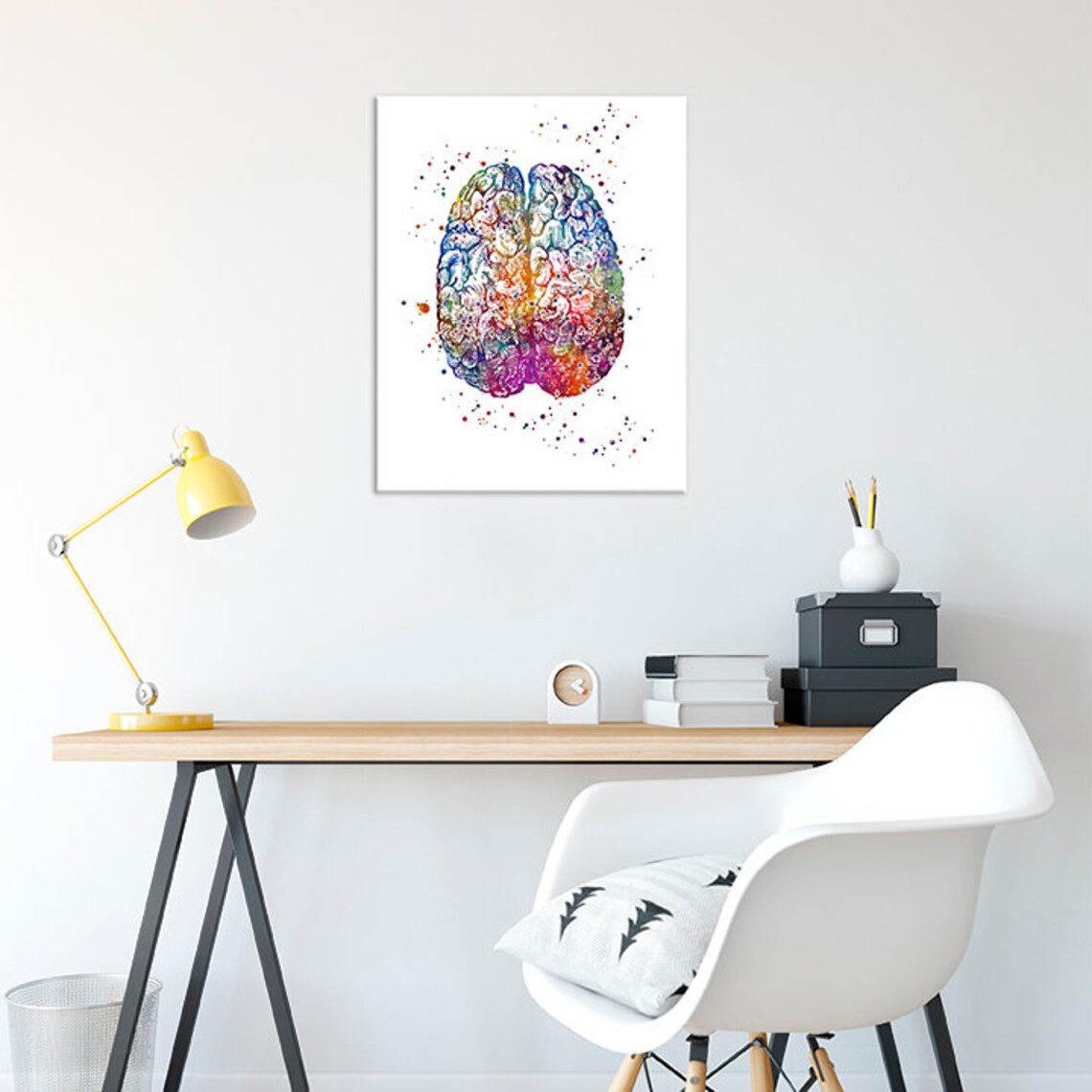 Brain Art School psychologist office decor Watercolor Print | Etsy