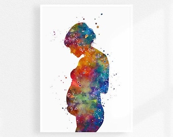 Midwife art, Pregnant woman watercolor art print, midwife gift, pregnancy art, midwifery art