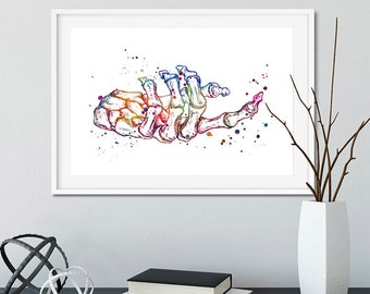 Human Palm Bones Watercolor Print Anatomy Art Doctor orthopedic office Wall Art