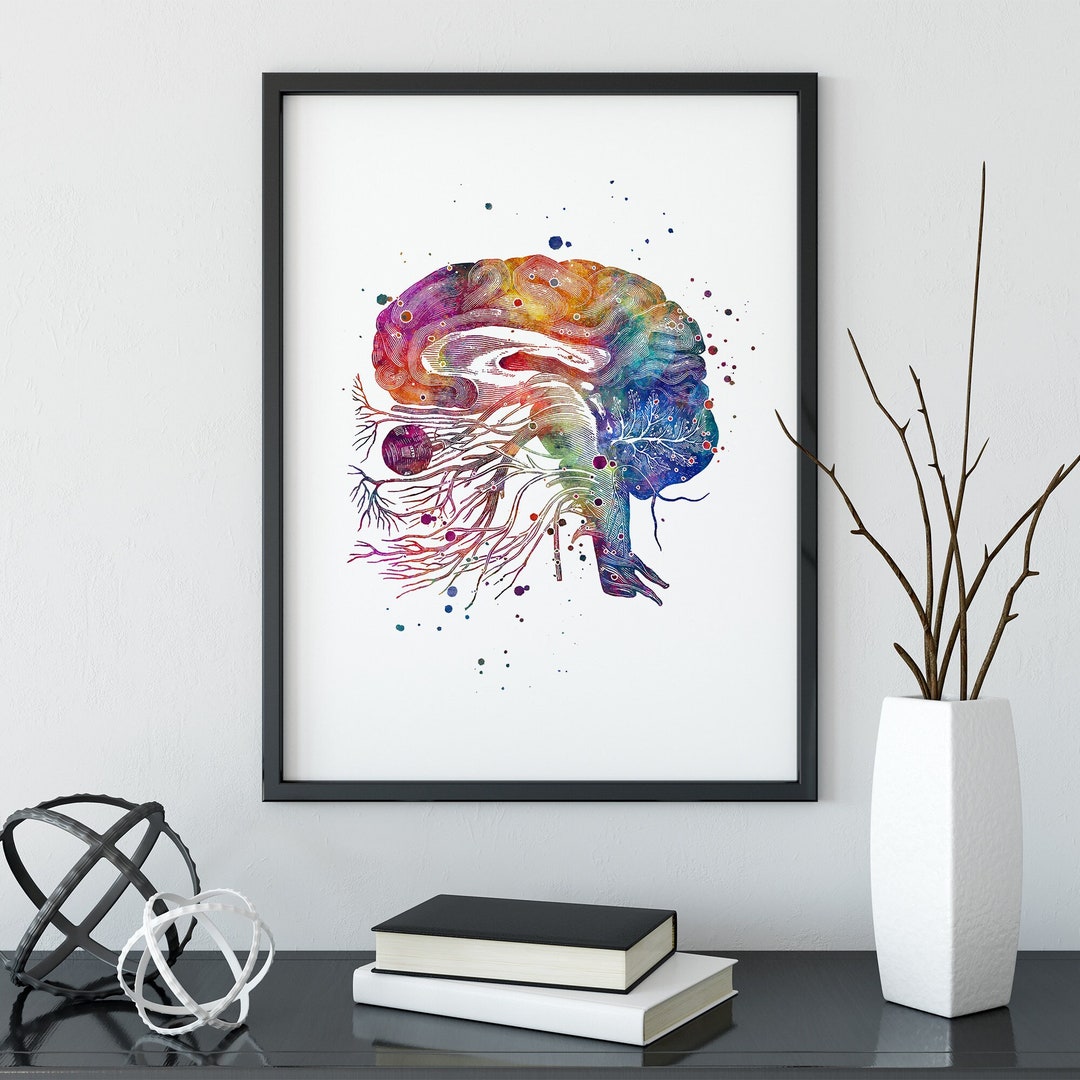Neuroscience Art, Brain Cranial Nerves Print, Multicolored Watercolor ...
