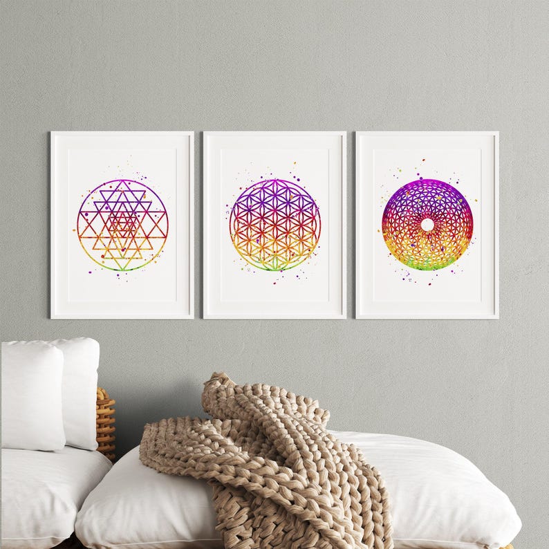 Sacred Geometry Wall Art Set | Sri Yantra, Flower of Life & Torus ...