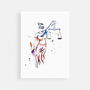 Lady Justice Print | Lawyer gift for women | Themis multicolored watercolor arwork | Lawyer office wall art decor