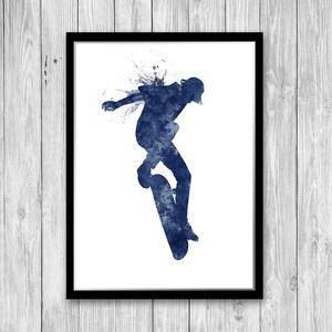 Boy Skateboarder Blue Art Print Teen Boy Room Wall Decor Skateboarder Gift Teen Boys bedroom Wall Art Decor Birthday Gift for boyfriend