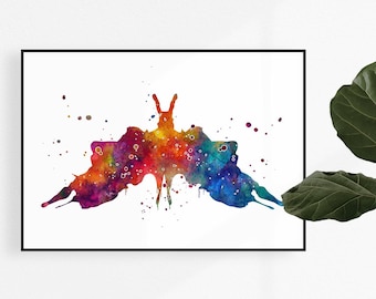 Inkblot Test Art Print, Colorful Watercolor Psychology Art, Therapist Office Decor, Psychiatrist Gift