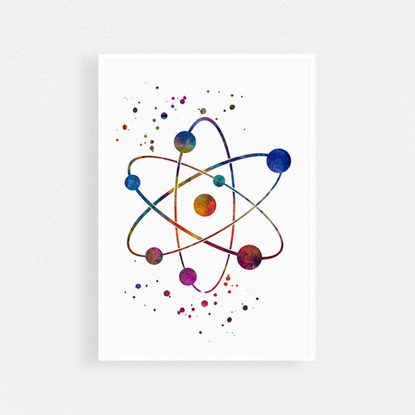 Chemistry Art, Atom Watercolor Print, Science Wall Art, Laboratory Decor, Chemistry Student Gift