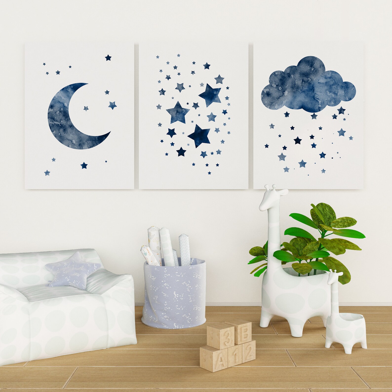 Navy Nursery Decor, Moon Stars and Cloud for Boy Nursery Decor, Ships ...
