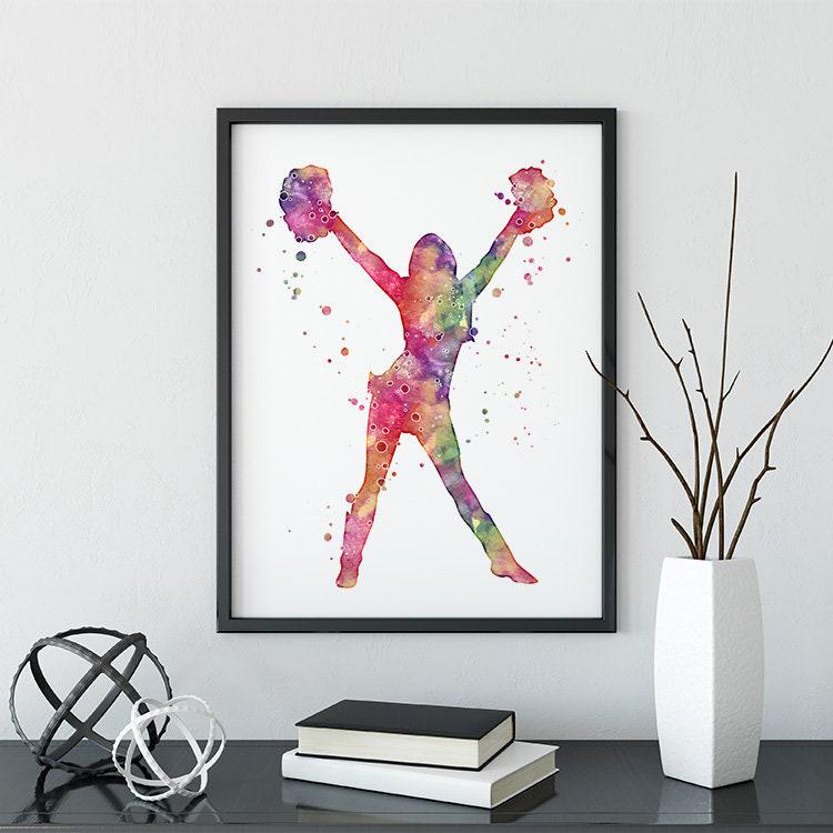 Cheerleading Print, Watercolor Artwork for Teen Girl Room Decor ...