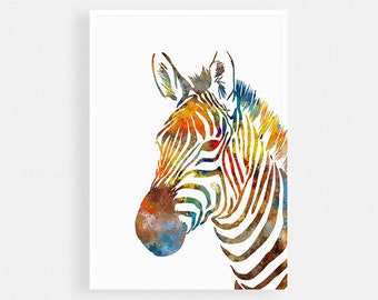 Watercolor zebra art print for nursery wall decor | Animal art for kids room