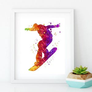 Cadeau de snowboarder, impression d'art à l'aquarelle, toile de coton ou papier d'art texturé, cadeau d'anniversaire pour un ami, décoration murale pour chambre de garçons image 3