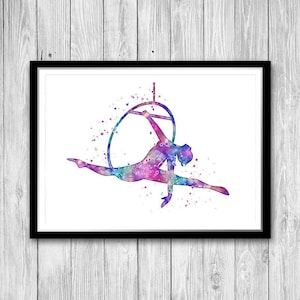 Mädchen Luftbild Hoop Tänzerin Geschenk Aquarell Druck Akrobaten Wand Kunst Mädchen Zimmer Dekor