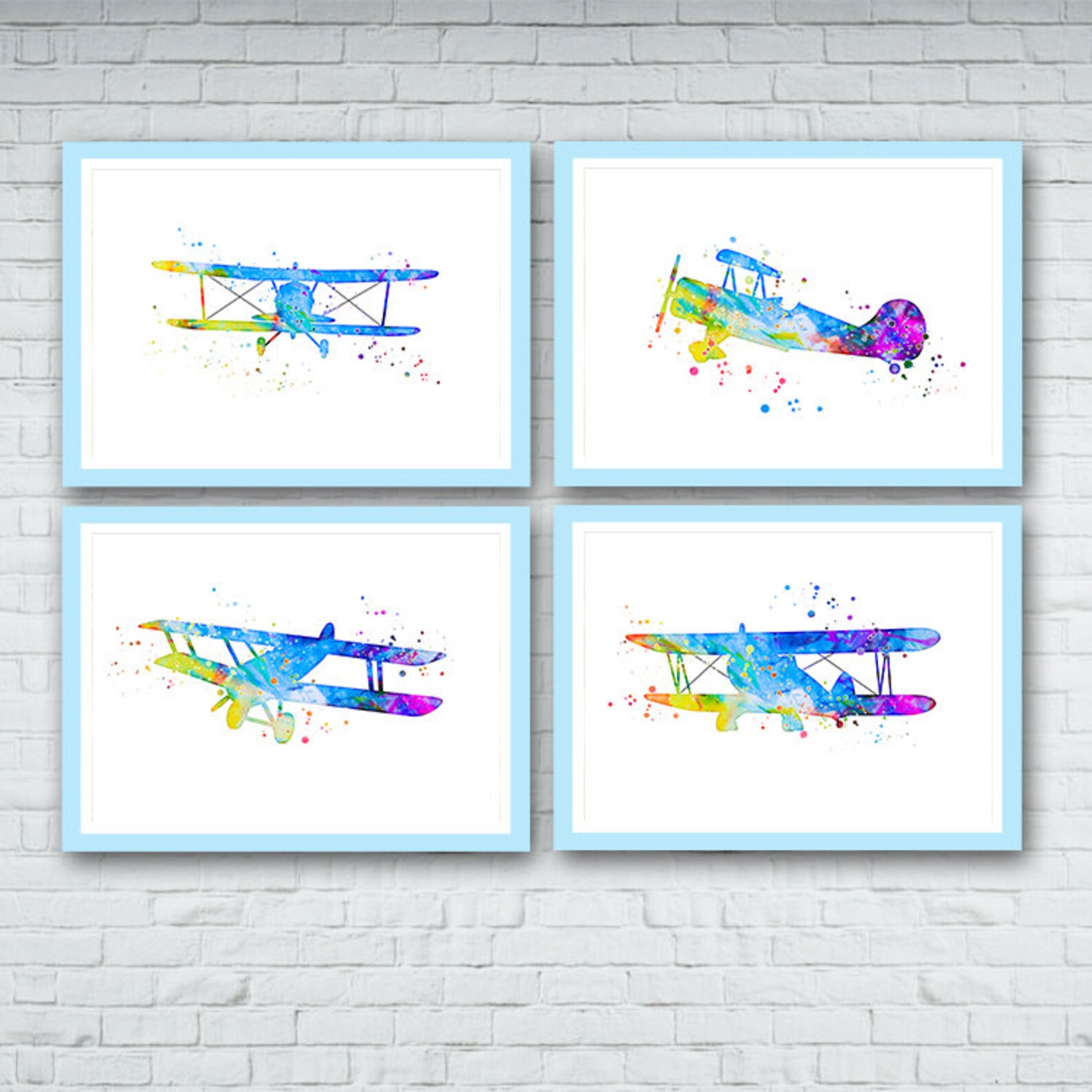 Airplane Nursery Wall Art Set of 4 Watercolor Prints for Boys Etsy