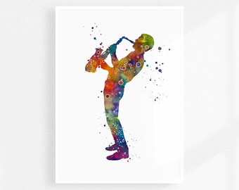 Saxophone player print, Music room decor, Saxophone wall art