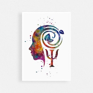 Psychologiekunst aquarelprint voor kantoorinrichting, psi-logo, psychiater afstudeercadeau