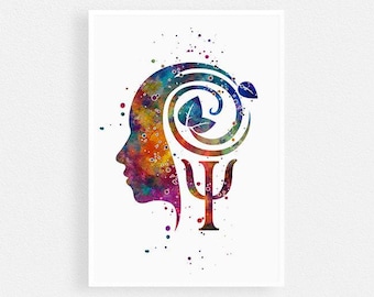 Psychology art Watercolor Print for Office Decor, Psi Logo, Psychiatrist Graduation Gift