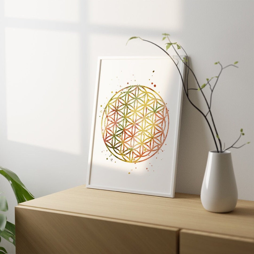 Boho Home Decor - Flower of Life Wall Art - Sacred Geometry Watercolor ...