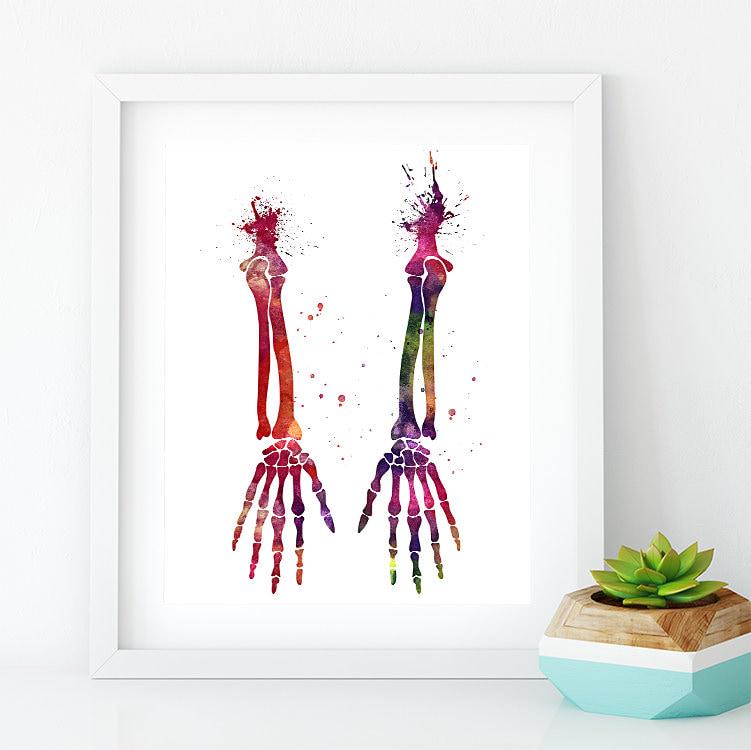 Human Hands Skeletal System Watercolor Print - Anatomy Art for ...