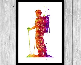 Hiker explorer print hiking art Explore wall decor