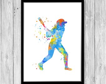 Softball Room Decor Softball Girl Player Watercolor Art Print Softball Batter Poster