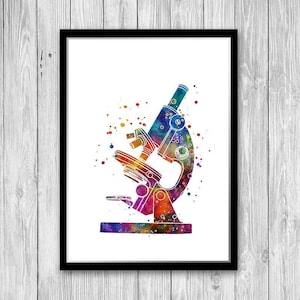 Microscopio Arte Acquerello Stampa Microbiologo Regalo Laboratorio Decorazione Murale Poster Scientifico