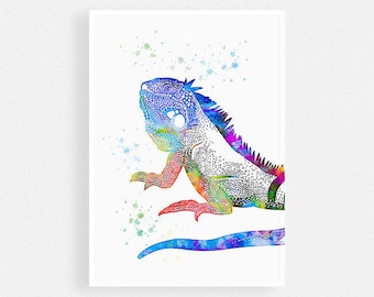 Iguana Watercolor Art Print, Iguana wall art, nursery decor