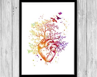 Heart Tree Watercolor Anatomy art print, Human heart, Cardiologist gifts, Medical office decor, Graduation gift, Clinic wall art decor