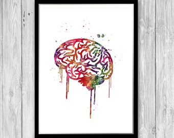 Brain Anatomy Watercolor Print Medical Art Wall Decor School Psychologist Gift Doctor Office Decor Neurology Human Brain Science Art